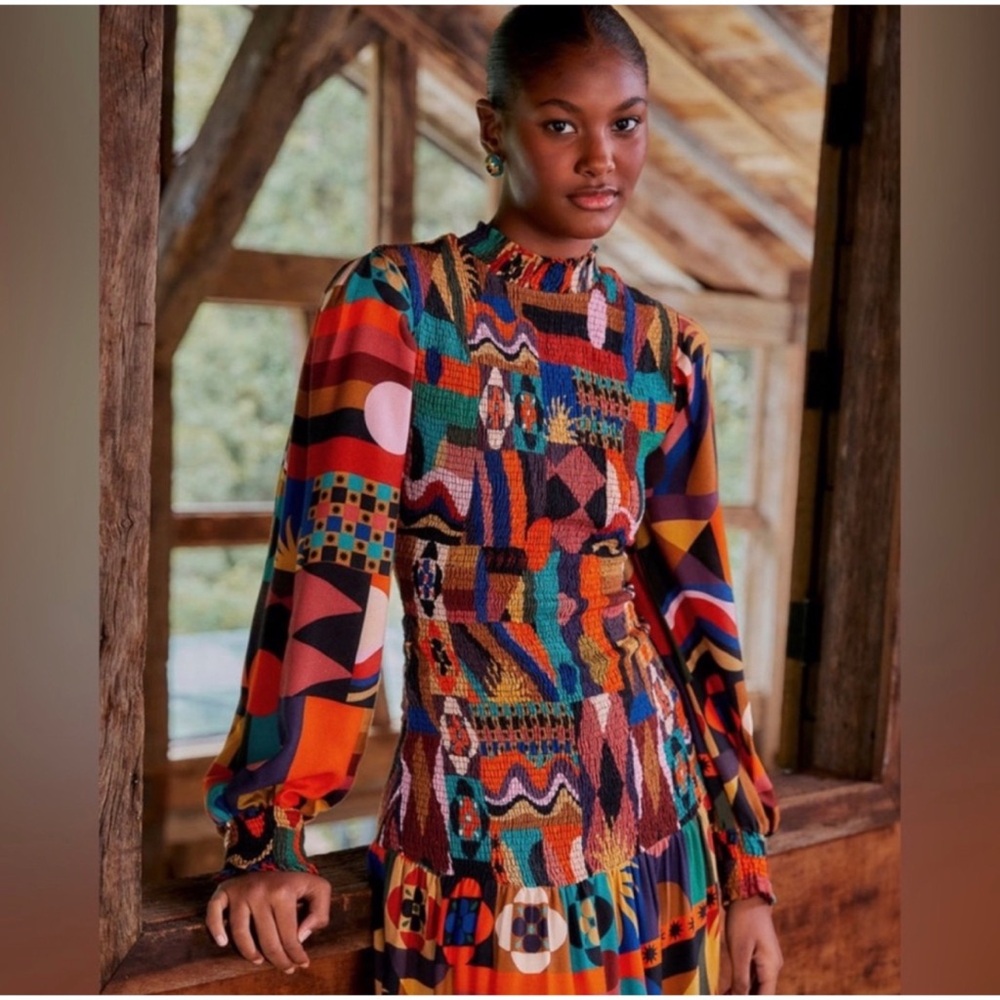 FARM Rio Multicolor Tropical Shapes Lenzing Ecovero
Viscose Midi Dress N…